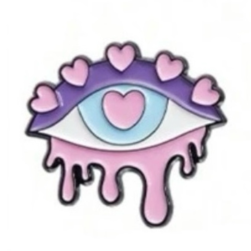 NWT Dripping Heart Eyes Enamel Lapel Pin Brooch Pink Purple